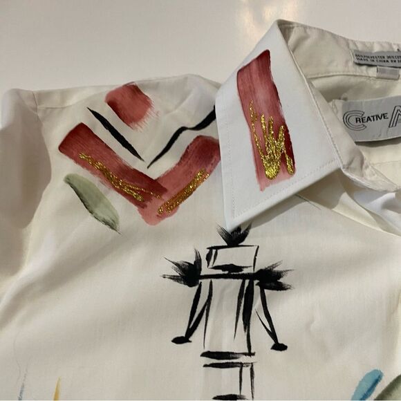 Creative Artwear Hand Painted Button Down Shirt Signed By Artist Women's M - Picture 12 of 16